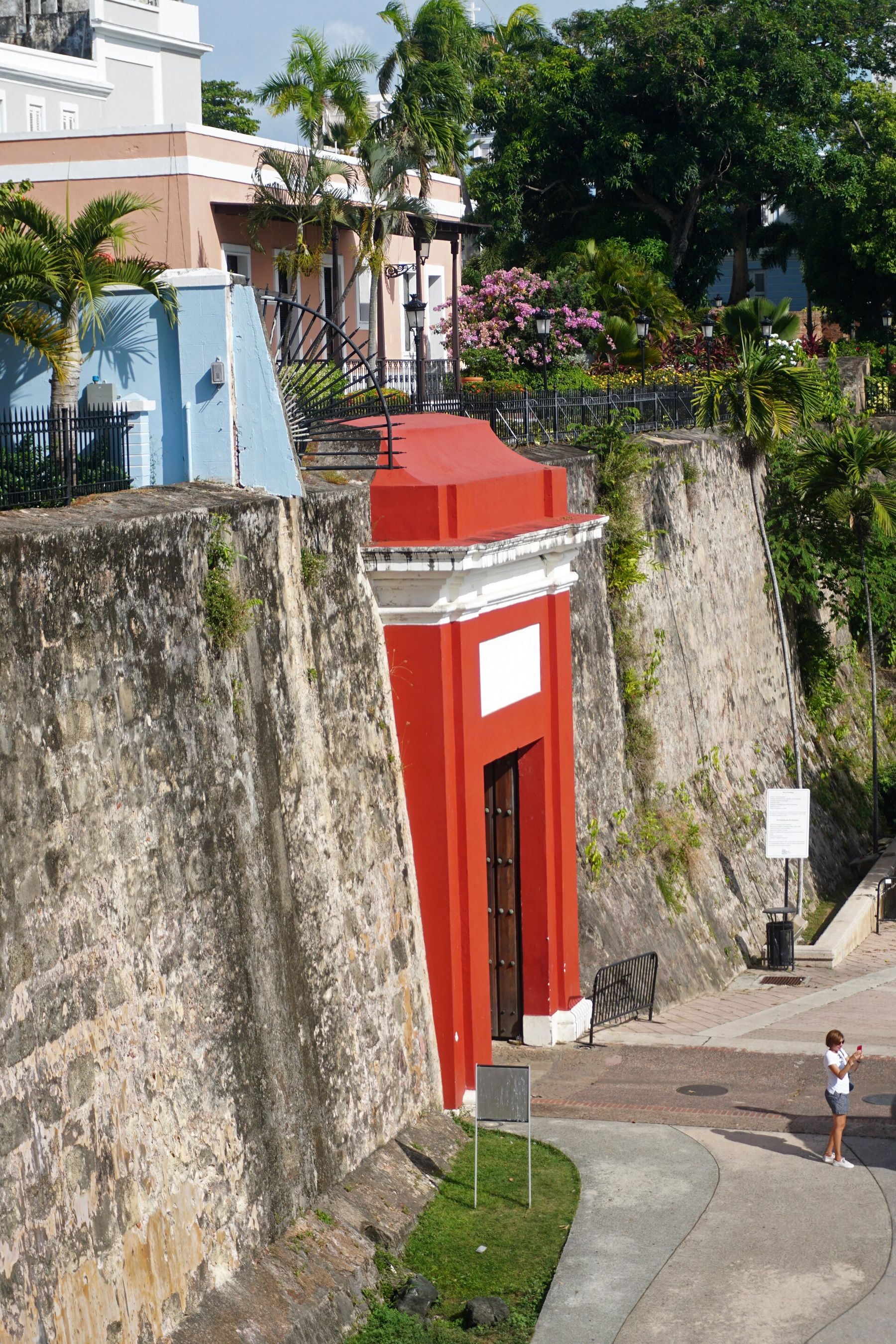 The red Puerta de San Juan gate in the city wall of Old San Juan